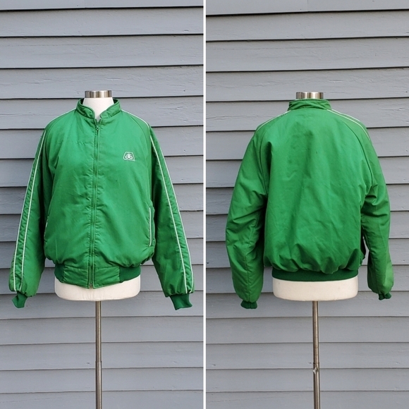 Vintage 90s y2k Green Pioneer Seed Logo Polysatin Puffer Bomber Jacket Lg - Picture 1 of 7
